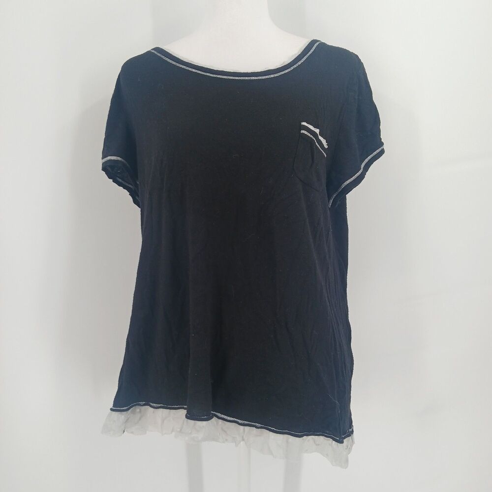 Kensie Black Short Sleeve Layered Top Womens Size large with lace trim